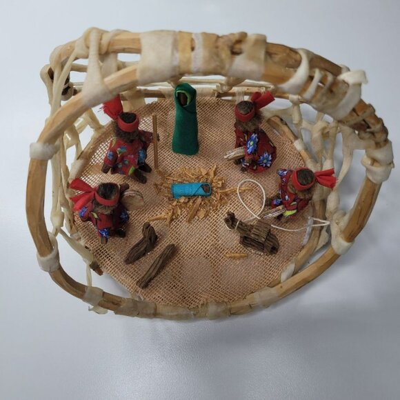 Mexican Nativity Handmade Fabric Wood Rawhide Sinew Donkey Vintage - Picture 2 of 8